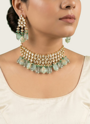Kundan Choker Necklace Set – Light Green Beads 1