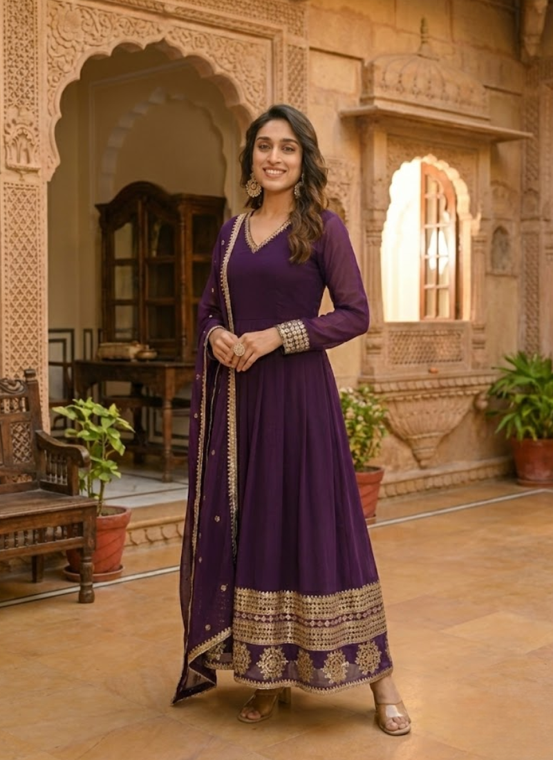 Georgette Anarkali Salwar Suit with Embroidery & Dupatta