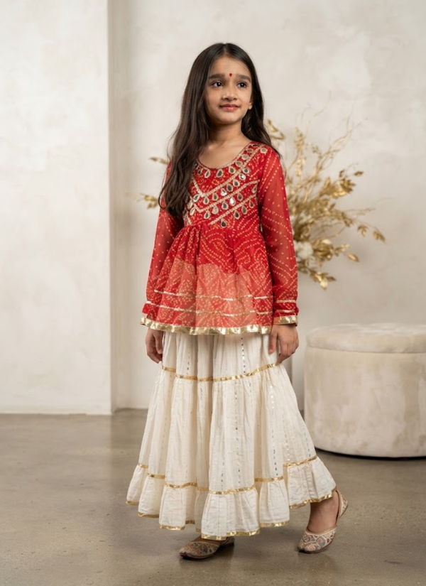 Children Girls Navratri Kora Cotton Lehenga Top Set