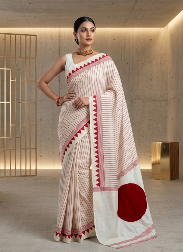 Gaji Silk Saree – White & Red Combination with Blouse Piece, Traditional Indian Fashion