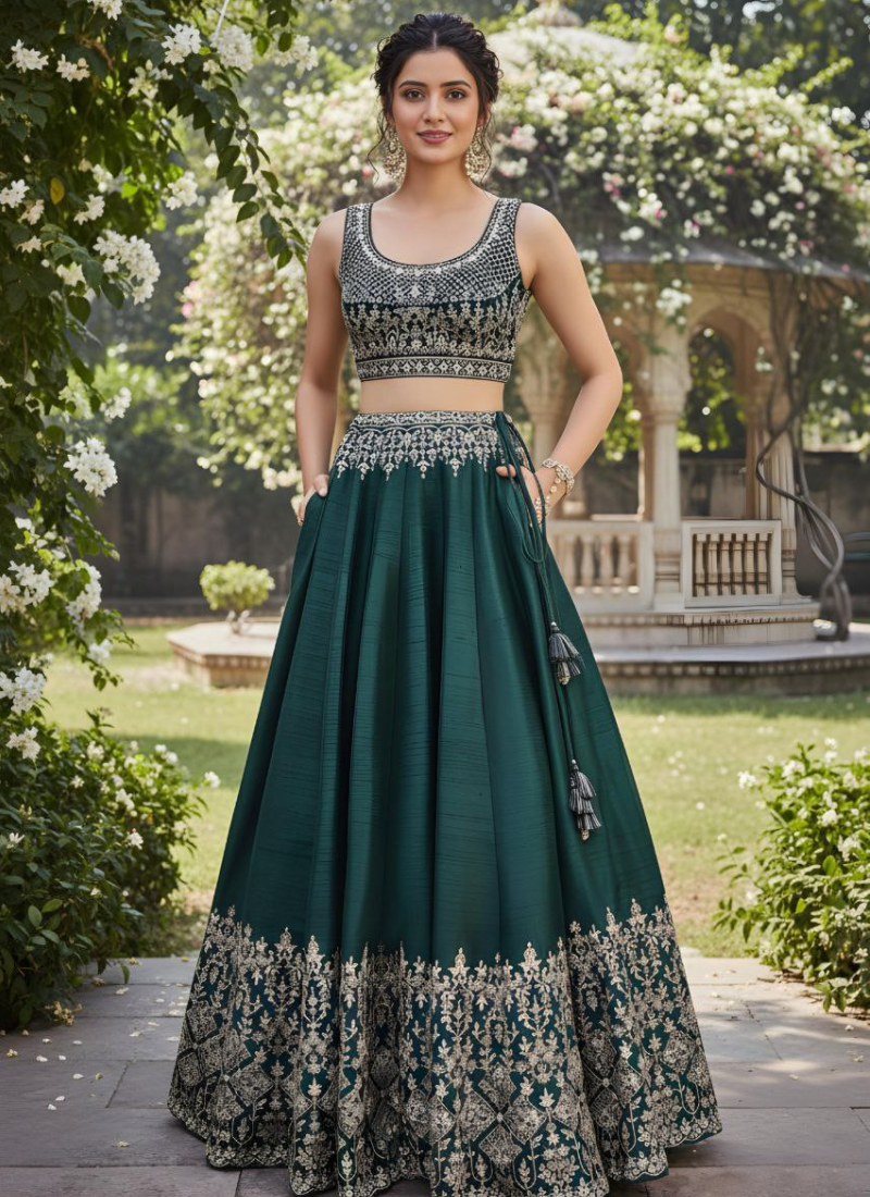 Tapeta Silk Lehenga Choli with Zari Embroidery + Faux Georgette Dupatta
