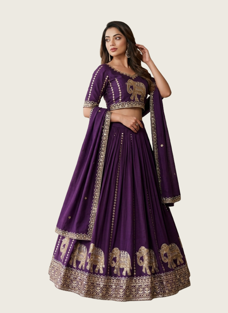 Vichitra Lehenga Choli with Heavy Sequin Embroidery