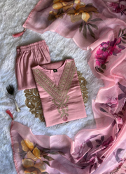 Roman Silk Punjabi Suit with Embroidered Kurti & Digital Print Dupatta 3