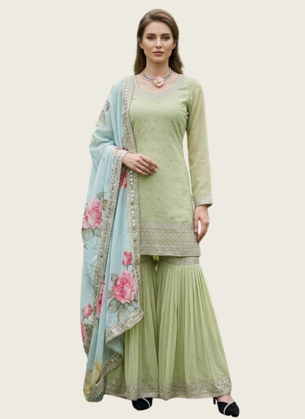 Georgette Sharara Set with Silk Dupatta Glow, Indian wedding outfits Australia
