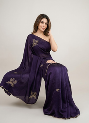 Dark Purple Silk Saree with Katdana & Pearl Handwork + Blouse Piece 4