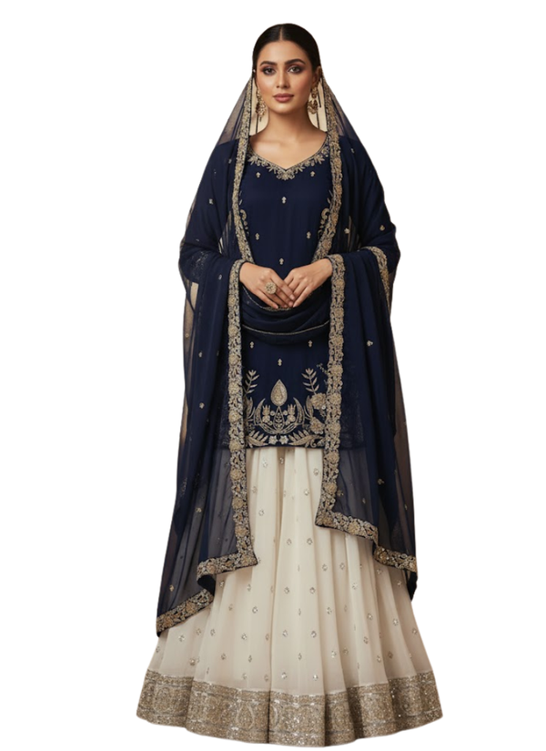 Heavy Faux Georgette Gharara Dress – Embroidered Kurti, Lahenga & Dupatta Australia