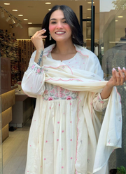 Mul Mul Cotton Punjabi Suit with Floral Embroidery & Scallop Dupatta 3