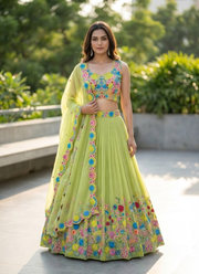Tabby Organza Silk Lehenga Choli with Thread & Sequins Embroidery + Lace Dupatta 2