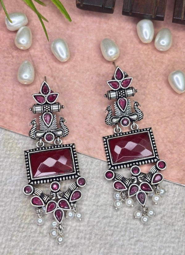 Rubyred German Silver Earrings