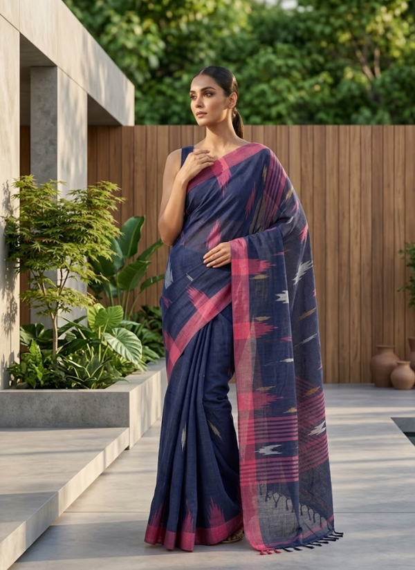 Semi-Pure Manipuri Saree – Navy Blue Traditional Elegance, Modern Traditional Indian Saree