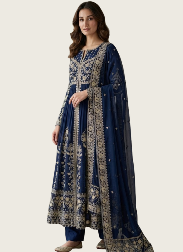 Faux Georgette Anarkali Gown with Thread & Sequins Embroidery + Dupatta Australia