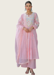 Flex Butti Cotton Pink Punjabi Suit with Embroidery & Kota Dupatta (Sizes S–XXL) 1