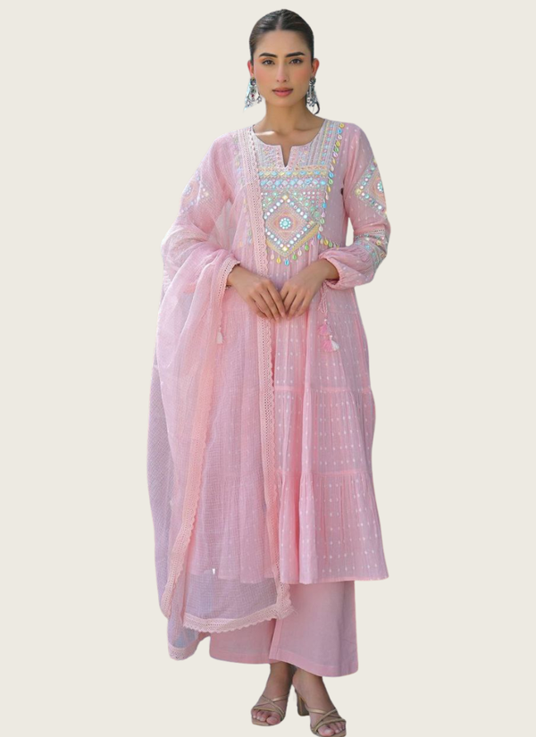 Flex Butti Cotton Pink Punjabi Suit with Embroidery & Kota Dupatta (Sizes S–XXL) Australia