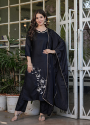 Black Rayon Kurta Set with Dupatta 1