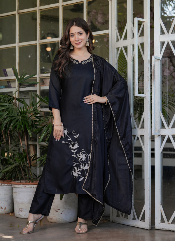 Black Rayon Kurta Set with Dupatta, Party Wear Salwar suit in Perth ,australia