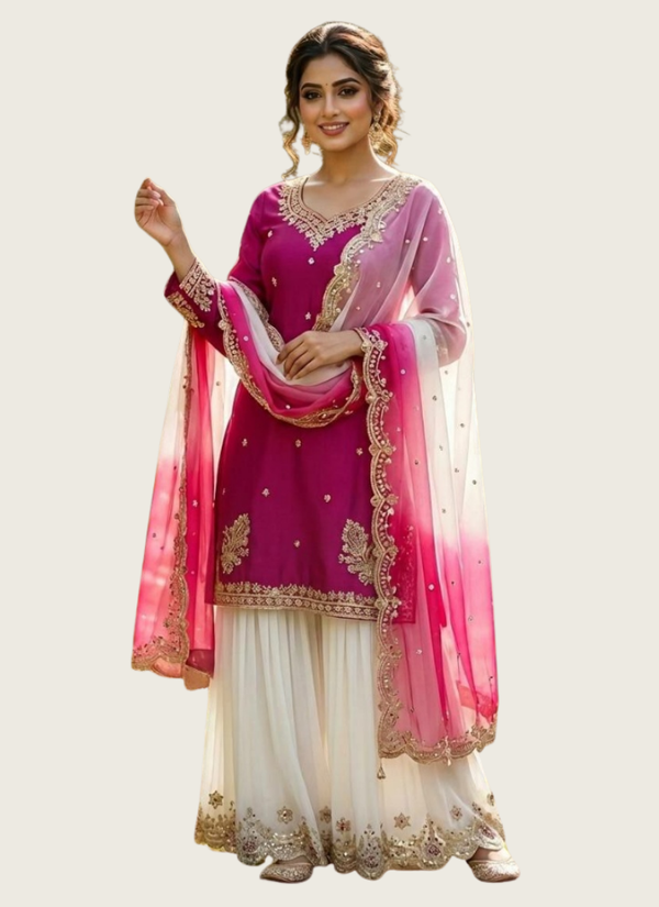 French Crepe Salwar Suit with Organza Dupatta, Indian fashion Perth Australia
