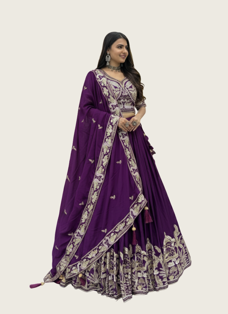 Chinon Embroidered Lehenga Choli with Dupatta