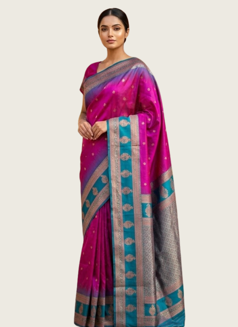 Semi Ikkat Kanchi Saree – Elegant Weave