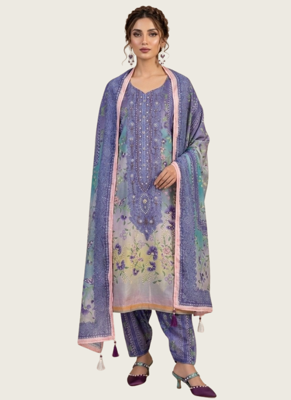 Blue Floral Chinon Silk Dhoti Suit, Indian fashion online Australia
