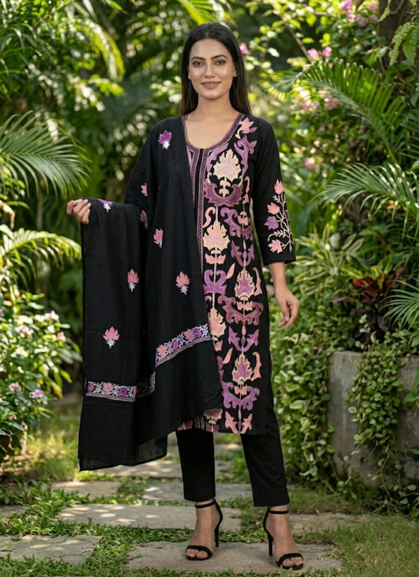 Black Pashmina Suit – Thread Embroidery Australia
