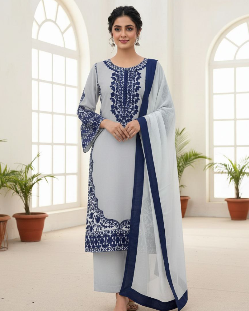 Fox Georgette Salwar Suit – Embroidery Work with Plazzo & Dupatta