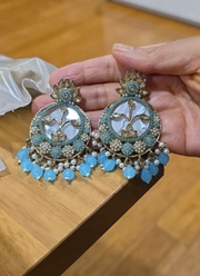 Sky Blue Kundan Chandbali with Moti Work 4