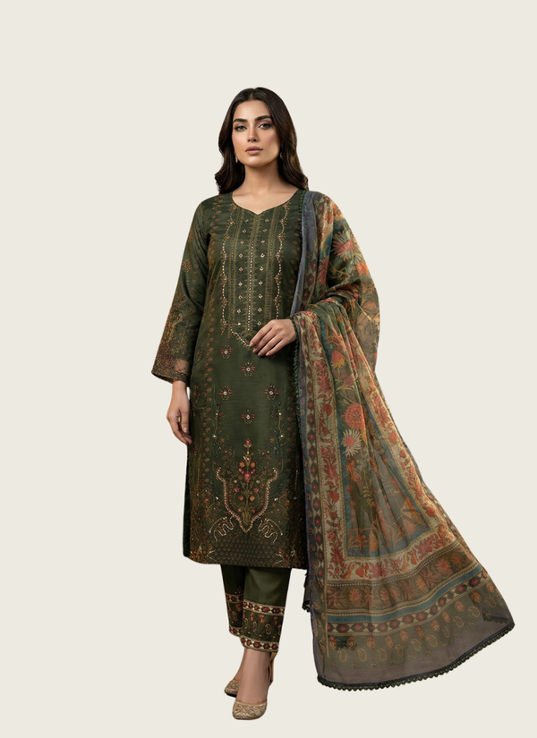 dark green organza salwar suit