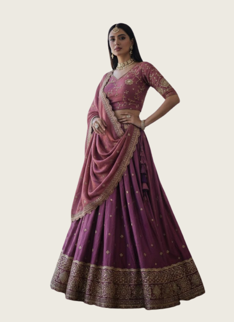 YSL Silk Lehenga Choli with Zari &amp; Sequin Work