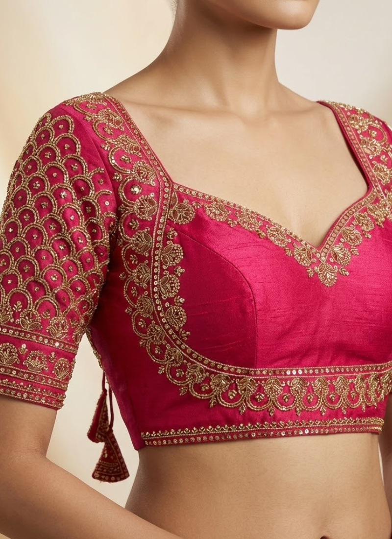 Italian Silk Women’s Blouse with Sequins & Handwork Partywear Design