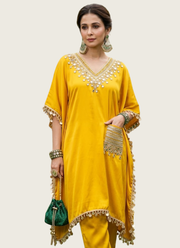 Devsena Satin Kaftan Set with Mirror Work 7