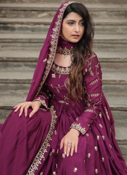 Rama Anarkali Gown in Chinon with Sequins Embroidery + Sharara & Dupatta 3