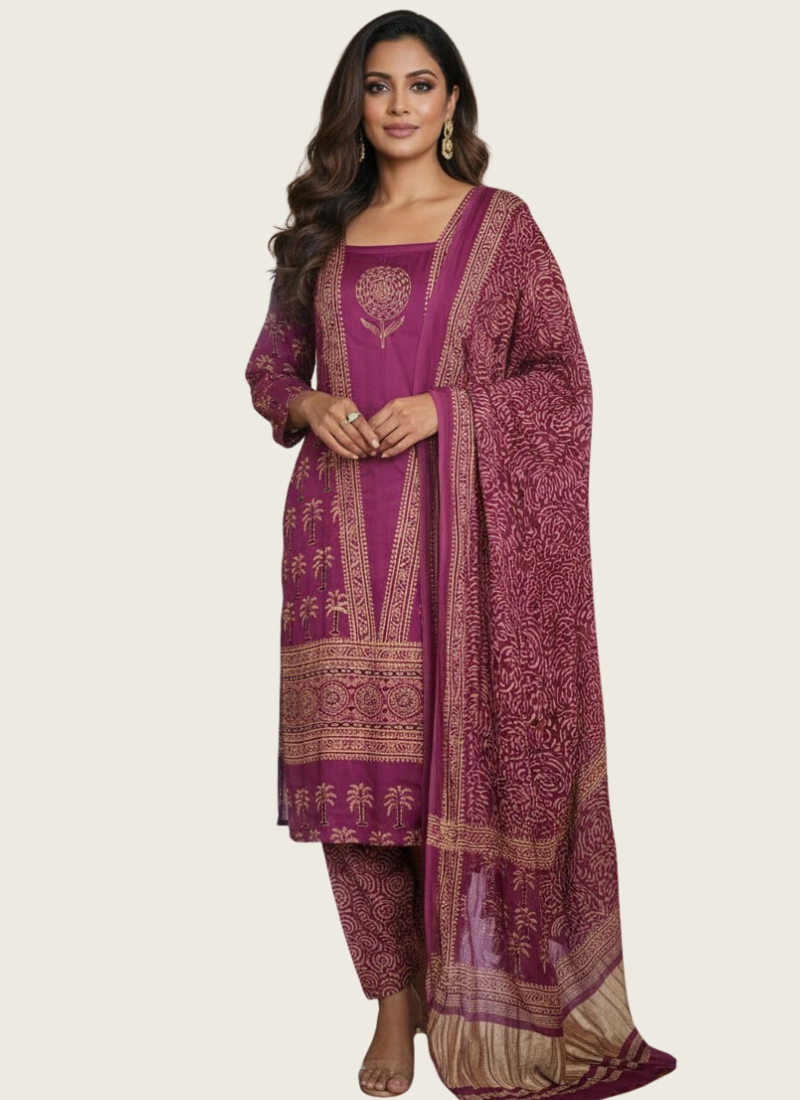 Pure Modal women’s Ajrak Salwar Suit – Kari Border Dupatta