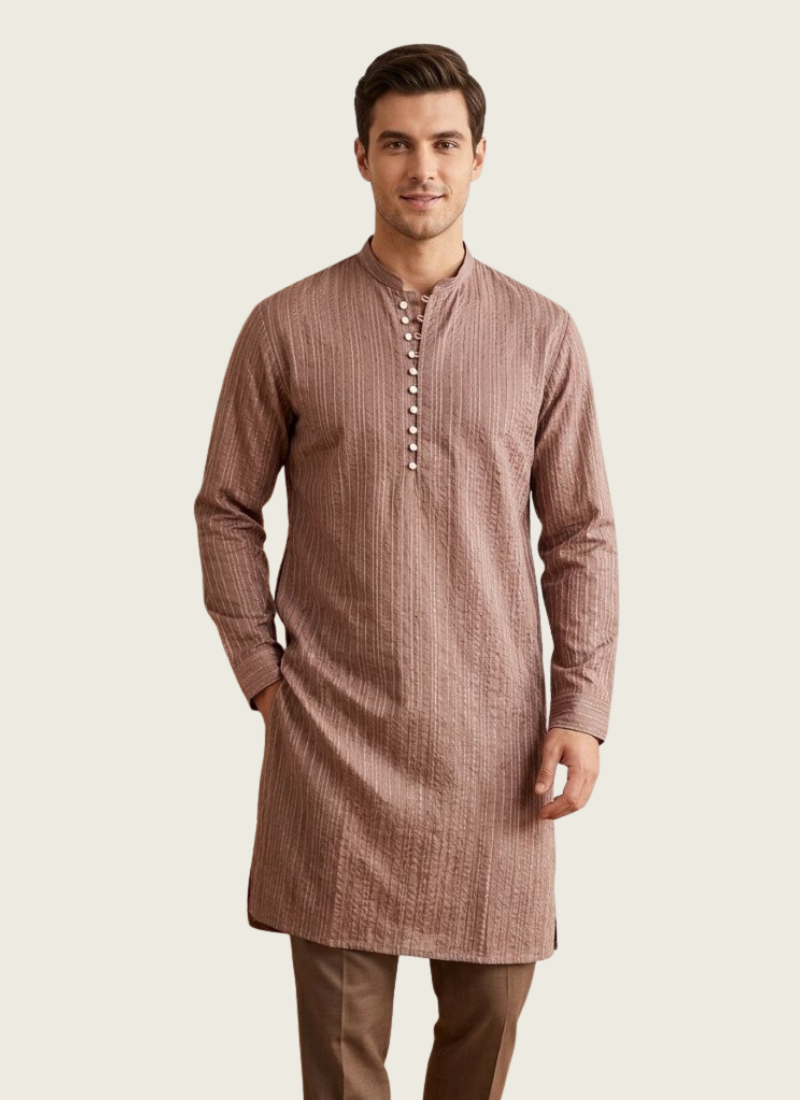 Silk Chikankari Men’s Kurta in Classic Fit, Indian woman online shop in Australia