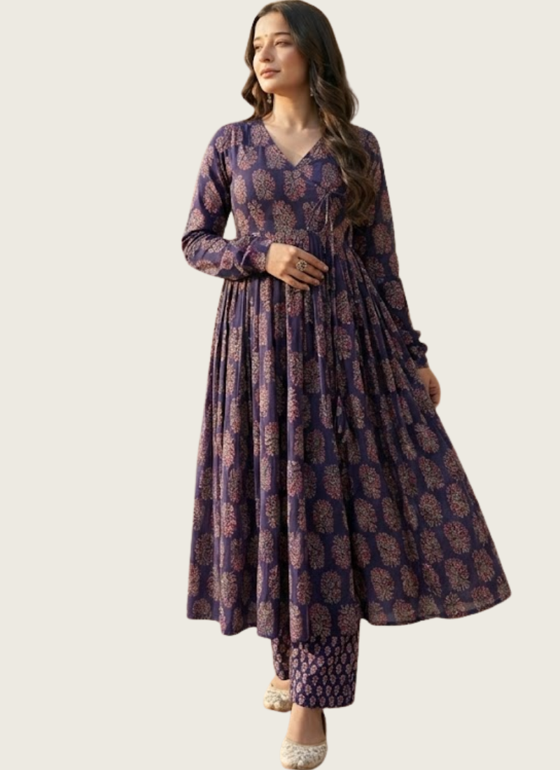 Anarkali Suit in Heavy Rayon with Digital Print Work + Bottom