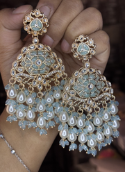 Sky Blue Kundan Chandbali Earrings 5