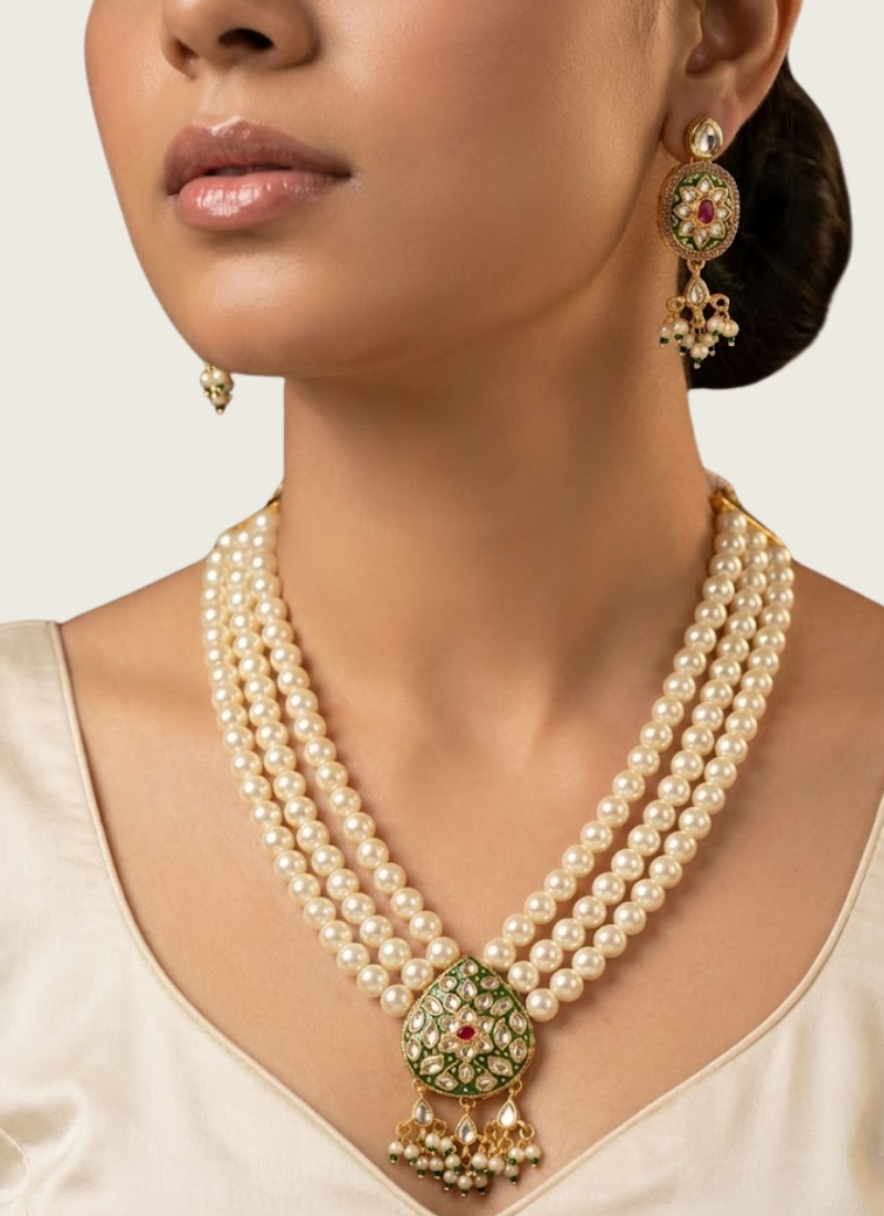 Kundan Necklace Set with Earrings & Pearls – Artificial Pearl Design