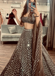Premium Net Cocktail Lehenga Choli with Heavy Sequins Embroidery + Dupatta 8