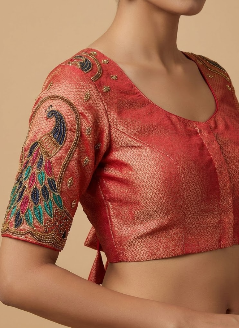 Banarasi Jacquard Silk Blouse with Heavy Handwork | gleemiumfashion 