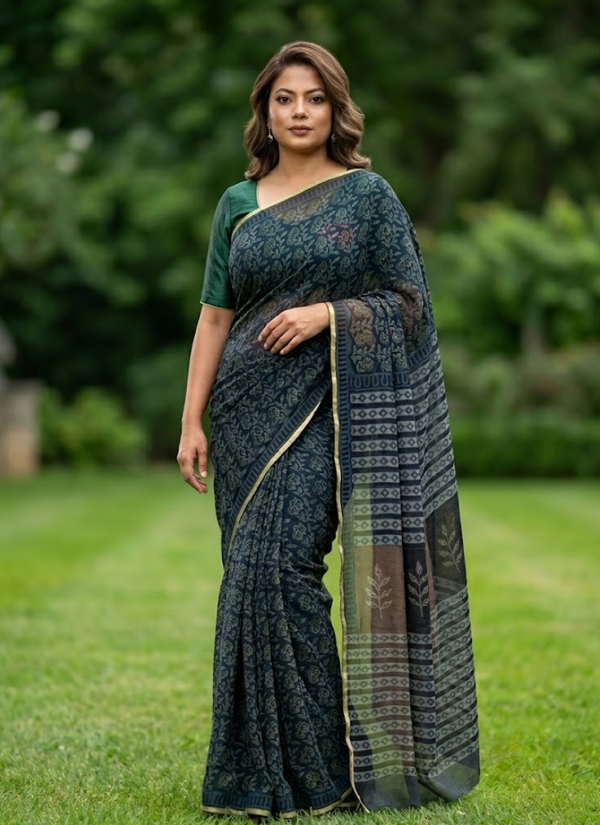 Bottle Green Vegetable Chiffon Saree, buy women chiffon saree online Australia