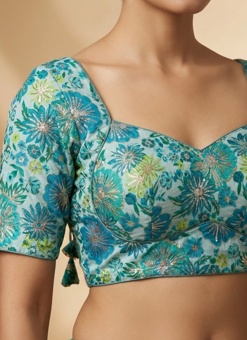 Partywear Blouse with Half Sleeves & Premium Padding