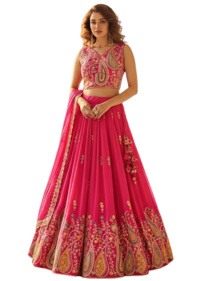 Pure Vichitra Embroidered Lehenga Choli Outfit