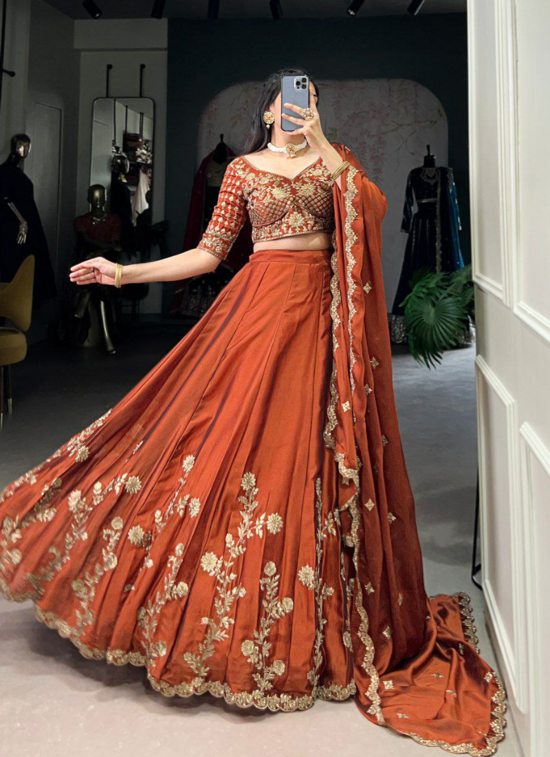 Premium Net Lehenga with Sequins Embroidery & Dupatta – Semi Stitched