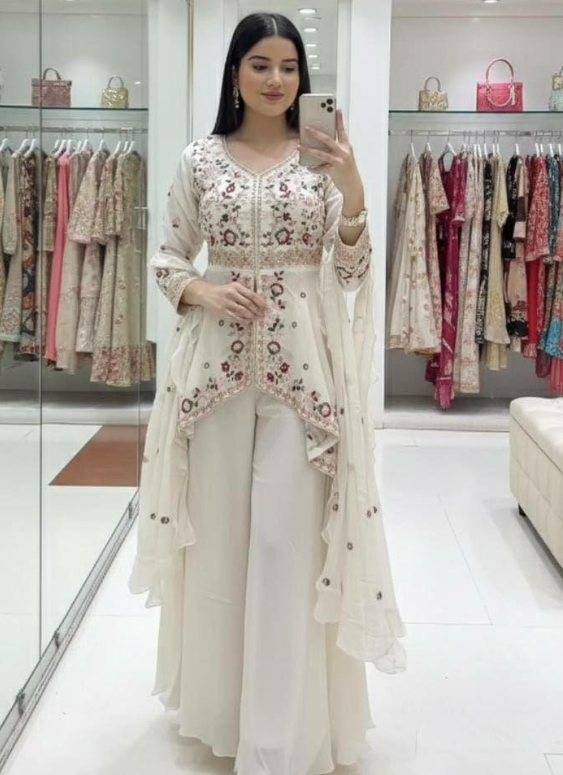 Rangoli Silk Palazzo Suit with Sequins Embroidery + Dupatta