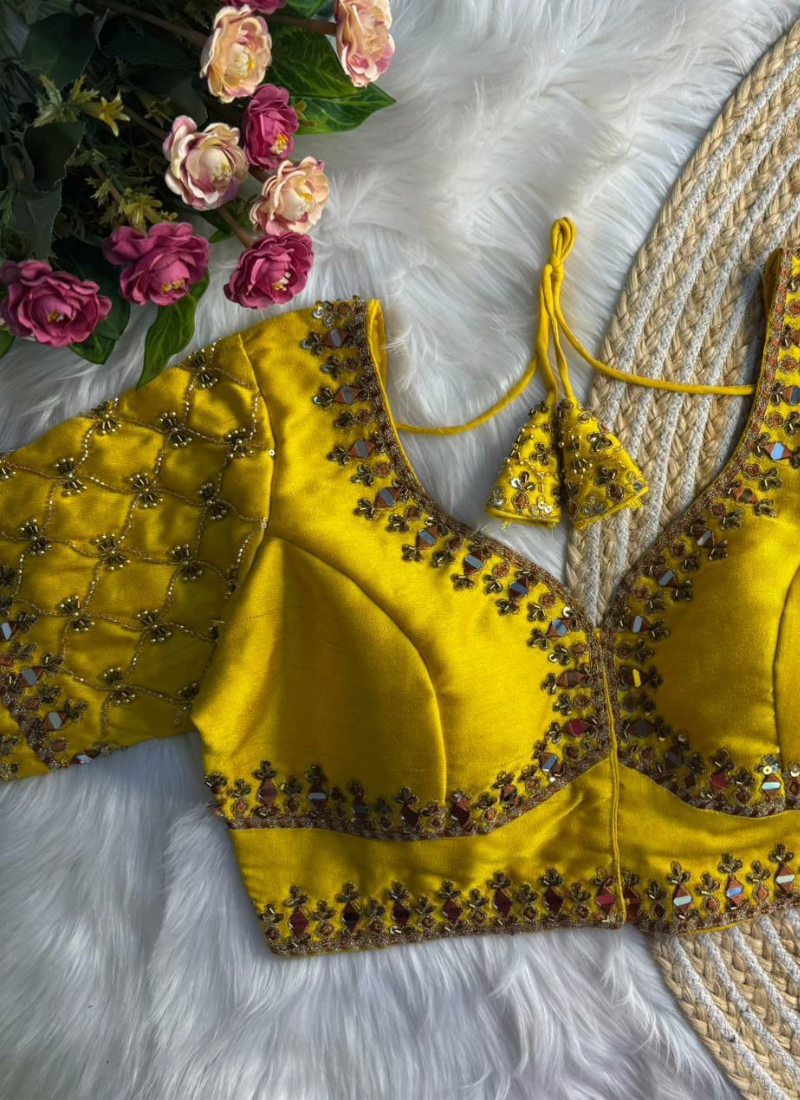 Italian Silk Women’s Blouse with Jari, Sequins & Beads Work