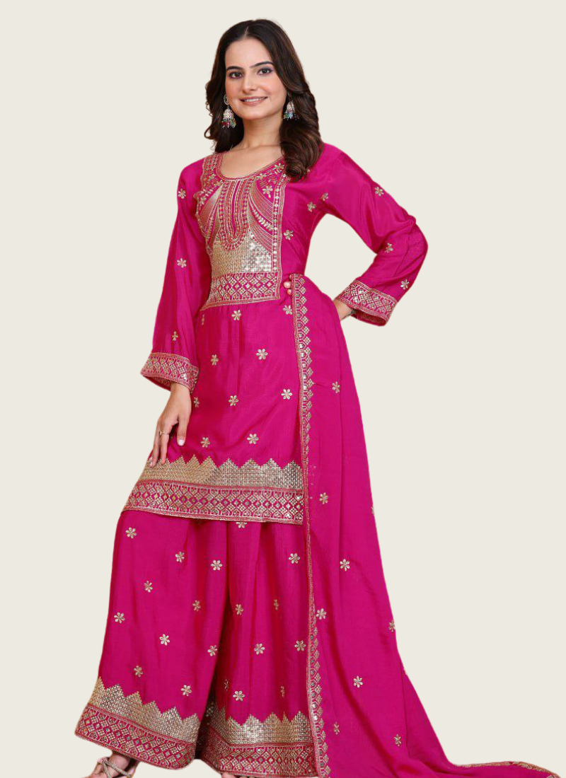Sharara Suit in Chinon with Sequins Embroidery Work + Dupatta Australia
