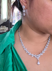 Silver Diamond Cut Necklace & Earring Set with Stone Setting 6