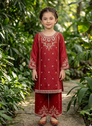 Girl’s 2‑Piece Embroidered Cotton Midi Shirt Set 1