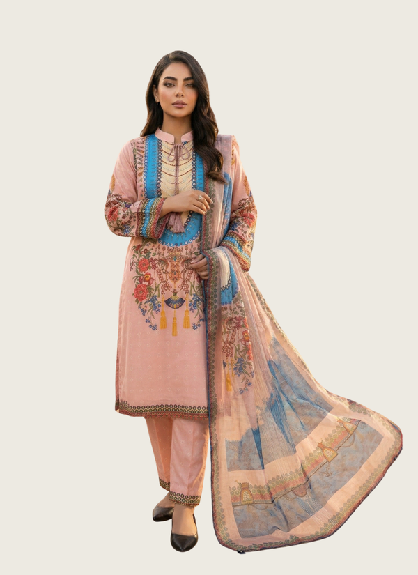 Mint Pink Crape Salwar Suit with Pearl &amp; Stone Work