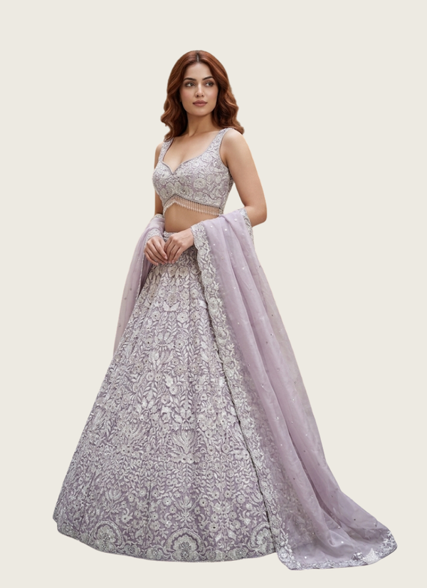 Silk Georgette Lehenga Choli with Mirror Work