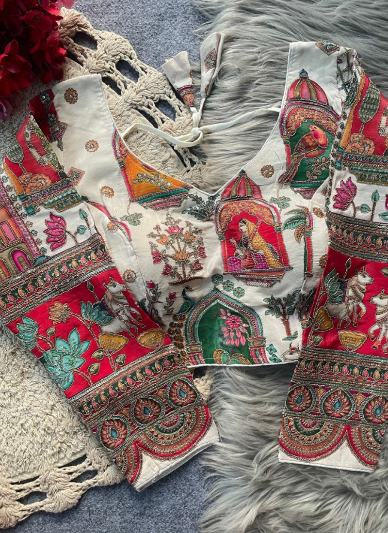 Women’s pure crepe blouse with heavy Chinon print, padded fit, cotton lining, and 16 color options.